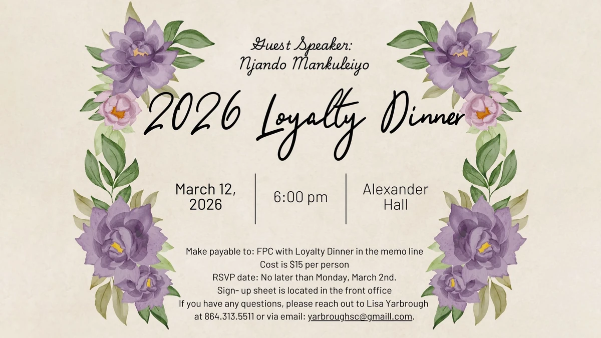 Loyalty Dinner Event First Presbyterian Church in Greenwood, SC