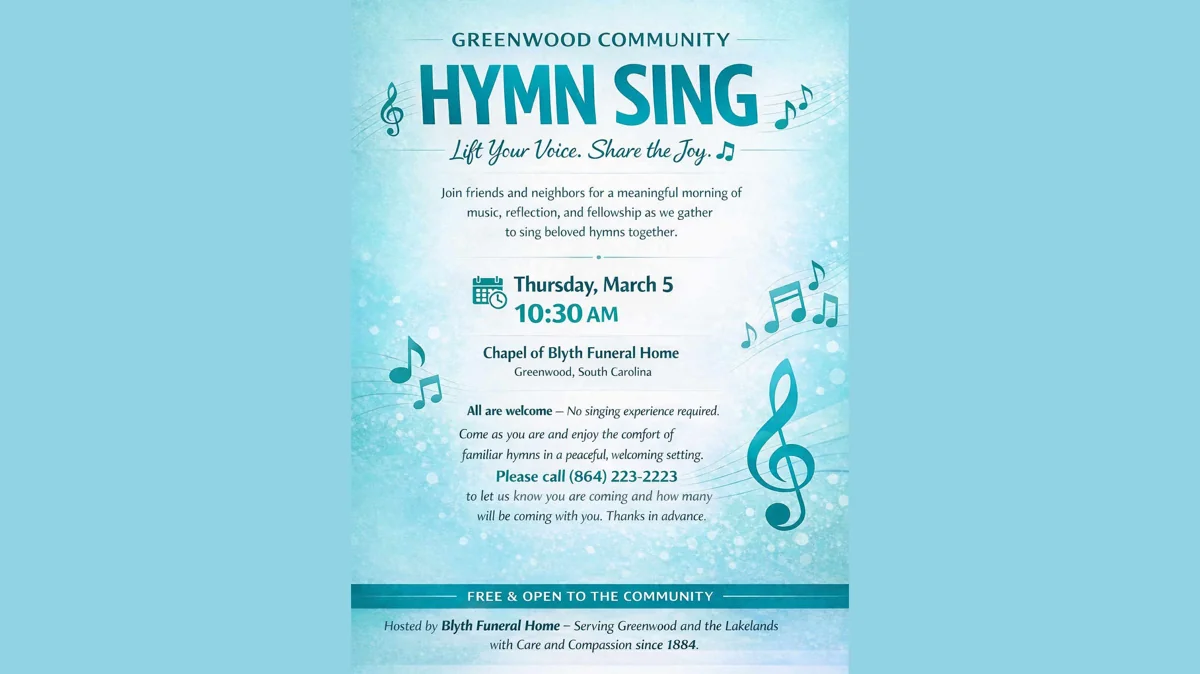 Blyth Hymn Sing Event First Presbyterian Church in Greenwood, SC